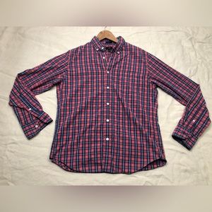 J. Crew Mens Long Sleeve Plaid Button Down Red and Blue Size Medium 100% Cotton
